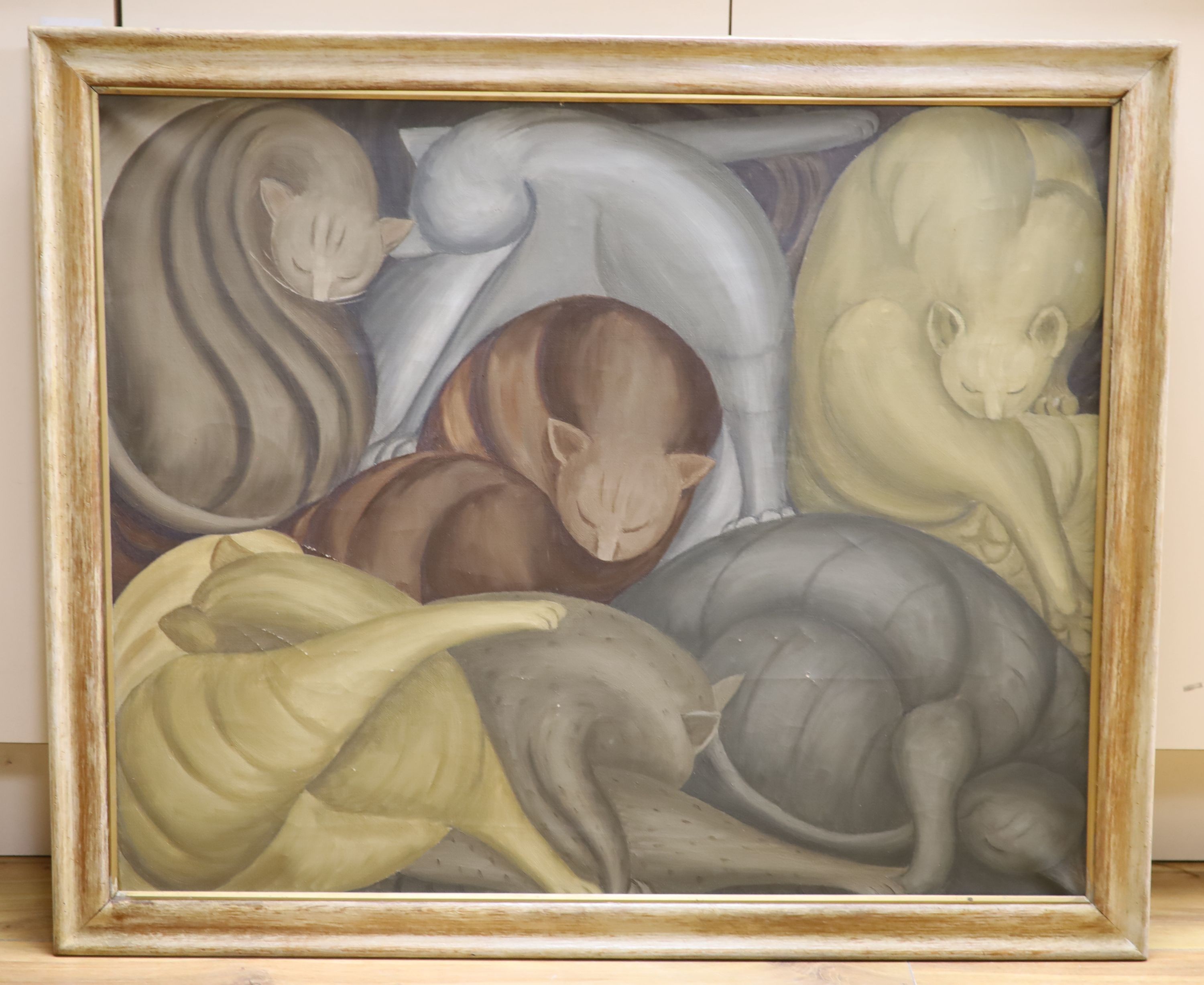 Margaret Benecke (fl. 1907-29), oil on canvas, Sleeping cats, unsigned, 67 x 82cm.
